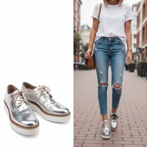 Chinese Laundry Silver Metallic Platform Oxfords